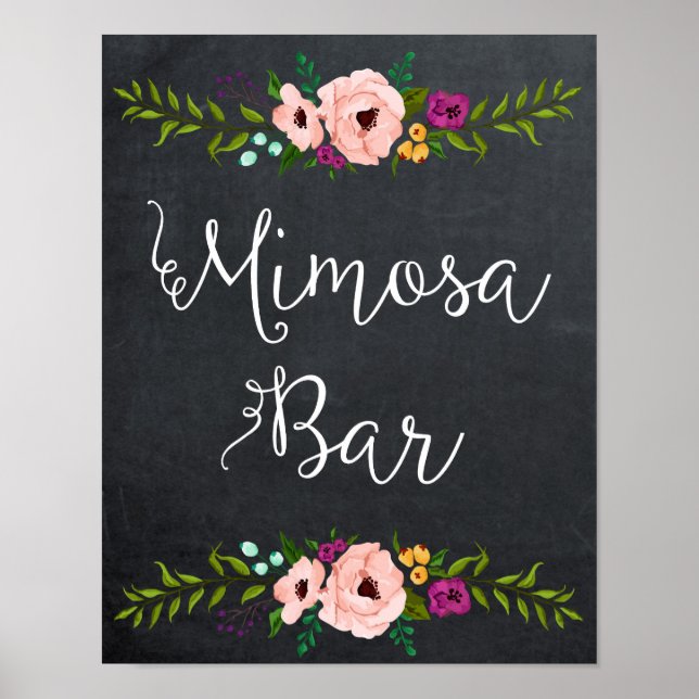 Póster bar chalkboard mimosa - sinal floral (Frente)