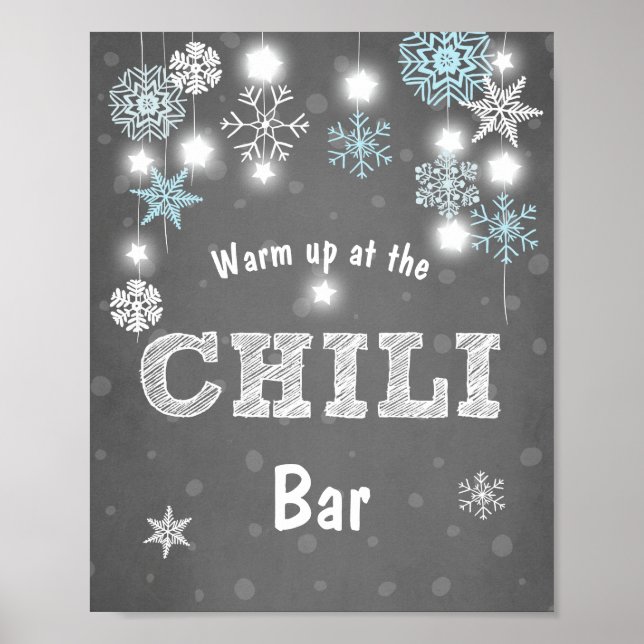 Póster Bar Chili - Sinal azul Flocos de neve de inverno (Frente)