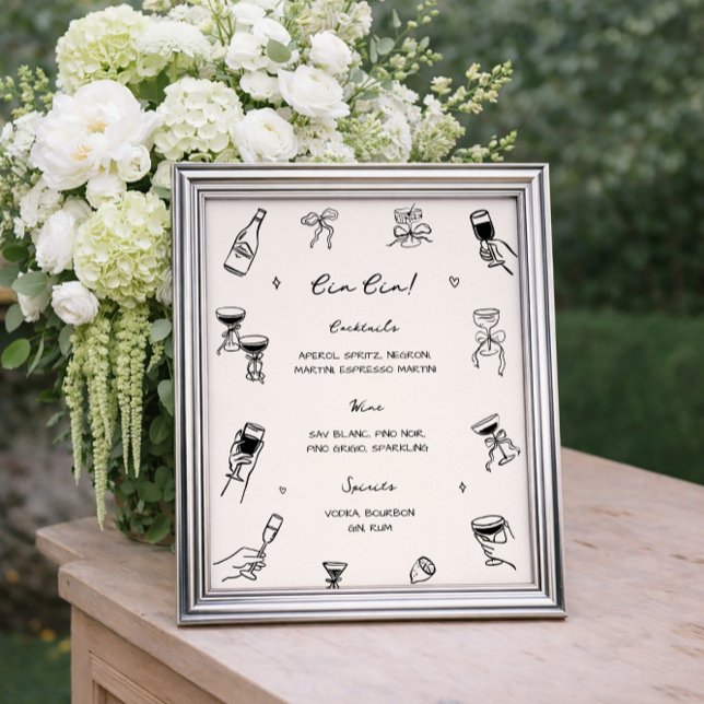 Poster Bar Cin Cin de Casamento Desenhado à Mão e Excêntr (Criador carregado)