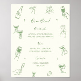 Poster Bar Cin de Casamento Verde Desenhado à Mão