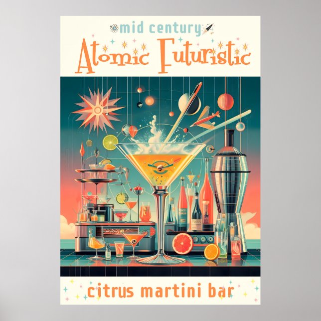 Poster Bar Citrus Martini futurística atômica do meio séc (Frente)