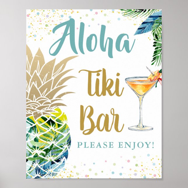 Poster Bar de Aloha Tropical de Abacaxi Havaiano Luau Tik (Frente)