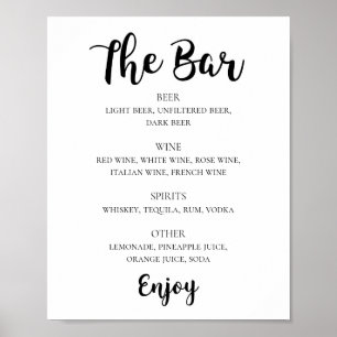 Poster Bar de bebidas alcoólicas com guião preto e branco