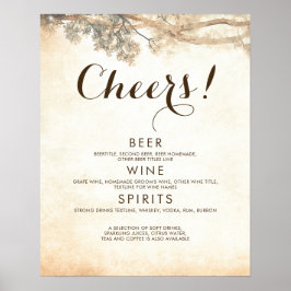 Poster Bar de Bebidas de Casamento com Galhos de Árvore R