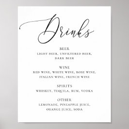 Poster Bar de bebidas de casamento com letra elegante em