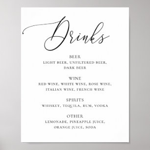 Poster Bar de bebidas de casamento com letra elegante em 