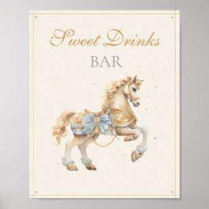 Poster Bar de Bebidas Doces Carrossel Azul Pastel Dourado