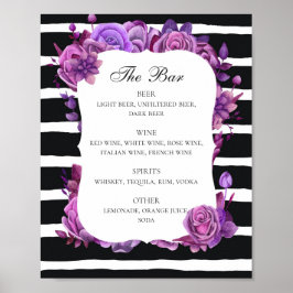 Poster Bar de bebidas negras e brancas. Flórida roxa