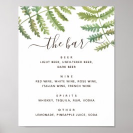 Poster Bar de bebidas para casamentos com folhagem de águ