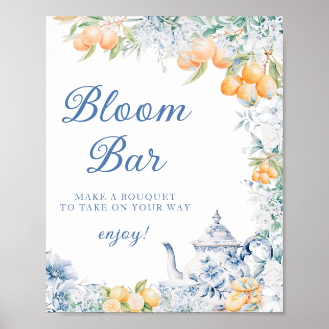 Poster Bar de Bloqueio do Tema Citrus Floral Azul (Frente)