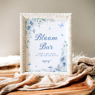 Poster Bar de Bloqueio Floral Azul e Branco