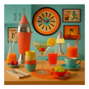 Póster Bar de Breakfast Martini Retro Futurista Atômico
