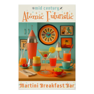 Póster Bar de Café da Manhã com Martini Retro Futurista A
