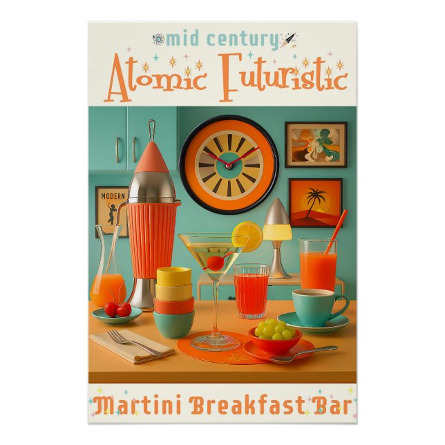 Póster Bar de Café da Manhã com Martini Retro Futurista A (Frente)