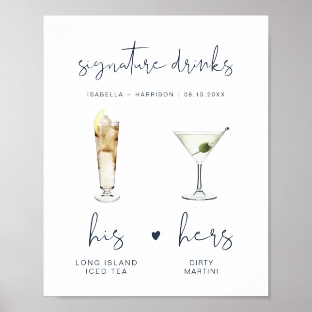 Poster Bar de Casamento Bebida Moderna Assinatura CAITLIN (Frente)