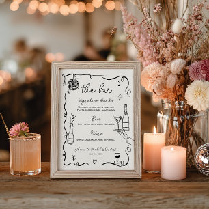 Poster Bar de Casamento de Desenho de Mão Negra Quirky