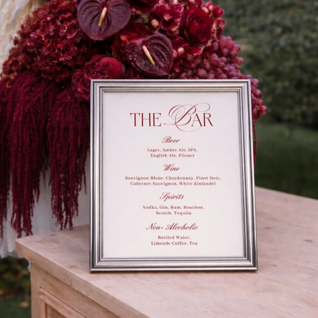 Poster Bar de Casamento Elegante Creme e Borgonha (Criador carregado)