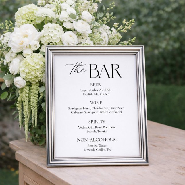 Poster Bar de Casamento Preto e Branco Elegante e Simples (Criador carregado)