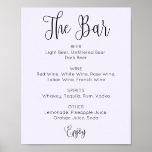 Poster Bar de casamento simples e roxo. Bebidas alcoólica