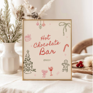 Poster Bar de Chocolate Quente Desenhado à Mão de Natal