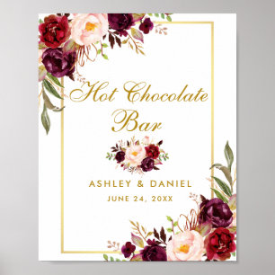 Poster Bar de chocolate quente Dourado floral do