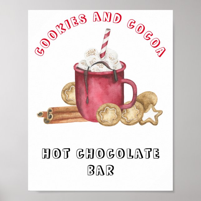 Poster Bar de chocolate quente para chá de bebê com cooki (Frente)