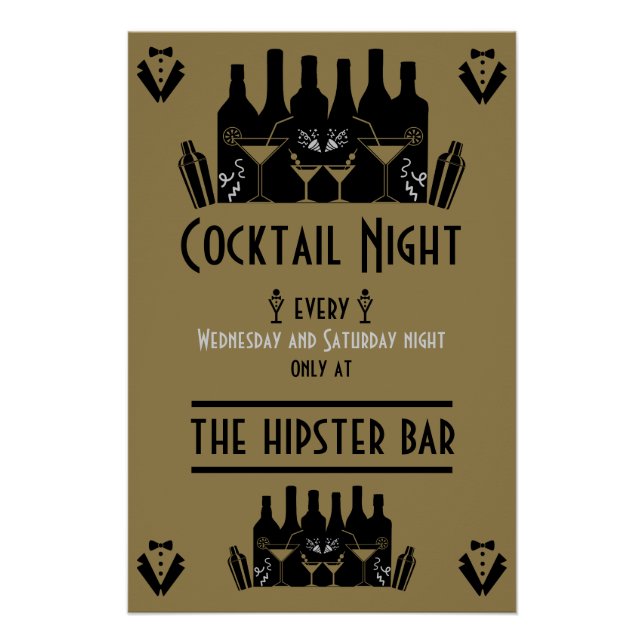 Póster Bar de Coquetéis Noturnos (Frente)