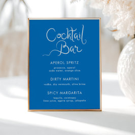 Poster Bar De Coquetel Azul Com Desenho Da Mão