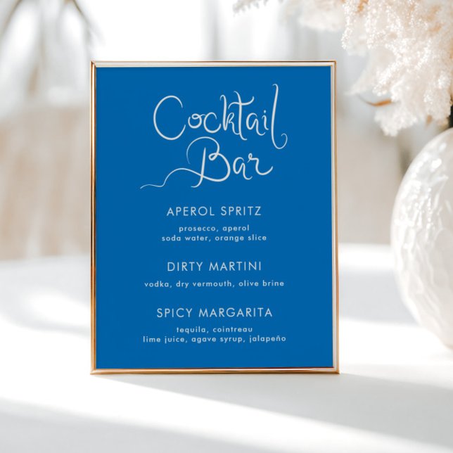Poster Bar De Coquetel Azul Com Desenho Da Mão (Criador carregado)