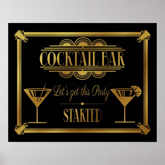 Poster BAR de Deco da ART - Cocktail, sinal Gatsby Party  (Frente)