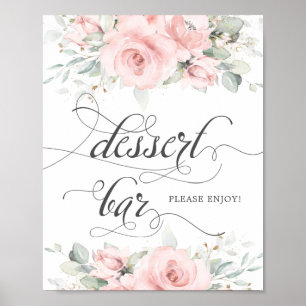 Poster Bar de Deserto de Casamento Verde Floral Suave