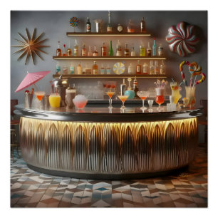 Póster Bar de Festa Futurista Atômico de Meados do Século