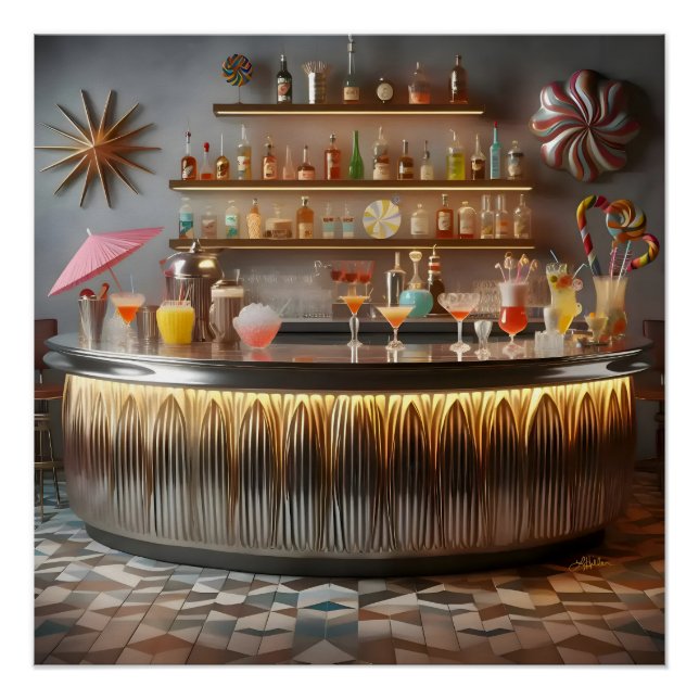Póster Bar de Festa Futurista Atômico de Meados do Século (Frente)