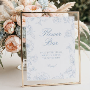 Poster Bar de Flor de Chinoiserie Azul e Suave