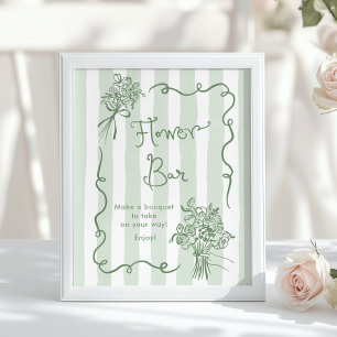 Poster Bar de Flores Caprichoso Verde Sage Desenhado à Mã
