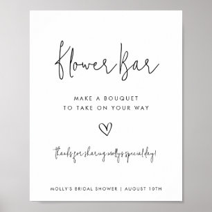 Poster Bar de Flores Preto e Branco Minimalista com Coraç