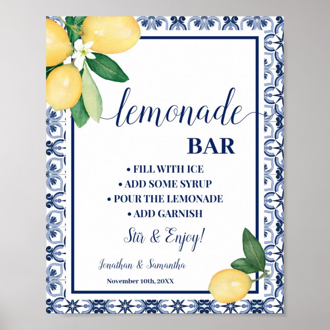 Poster Bar de Limonada Mediterrâneo Blue Lemons  (Frente)