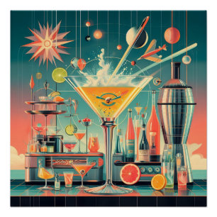 Póster Bar de Martini Citrino Futurista dos Meados do Séc