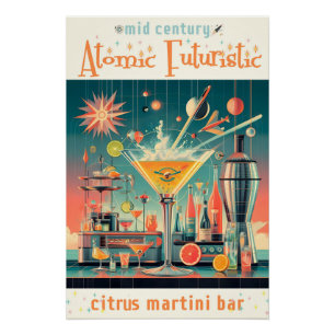 Póster Bar de Martini de Cítrico Futurista Atômico de Mea