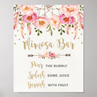 Bar de Mimosa Boho Rosa Dourado Chá de Noiva