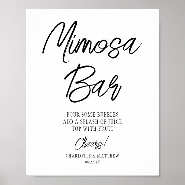 Poster Bar de Mimosa Brinde Moderno Manuscrito Script Pre (Frente)