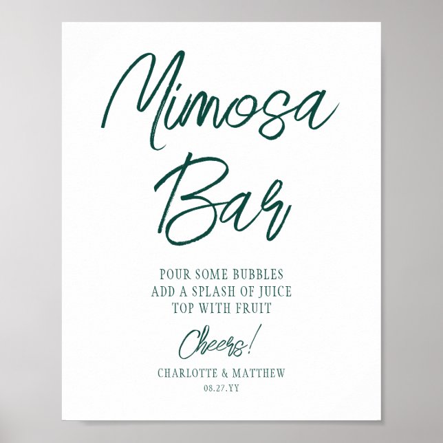 Poster Bar de Mimosa Brindes Moderno Script Esmeralda Ver (Frente)