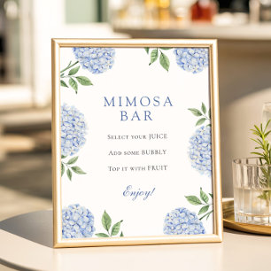 Poster Bar de Mimosa com Borda Simples de Hortênsias Azui