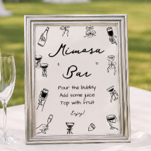 Poster Bar de Mimosa com Desenho à Mão em Preto para Chá 