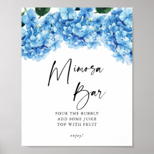 Poster Bar de Mimosa com Flores de Hortênsia Azul para Ch