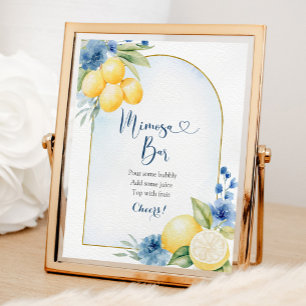 Poster Bar de Mimosa com Limão Floral Azul