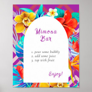 Poster Bar de Mimosa de Casamento Tropical Magenta Retro