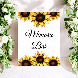 Poster Bar de Mimosa de Girassol Amarelo e Branco Floral 