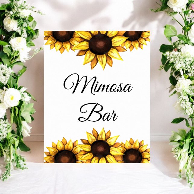 Poster Bar de Mimosa de Girassol Amarelo e Branco Floral  (Criador carregado)