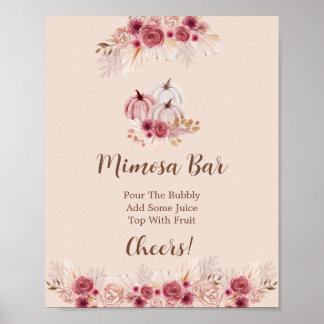 Poster Bar de Mimosa Elegante Boho de Abóbora de Outono